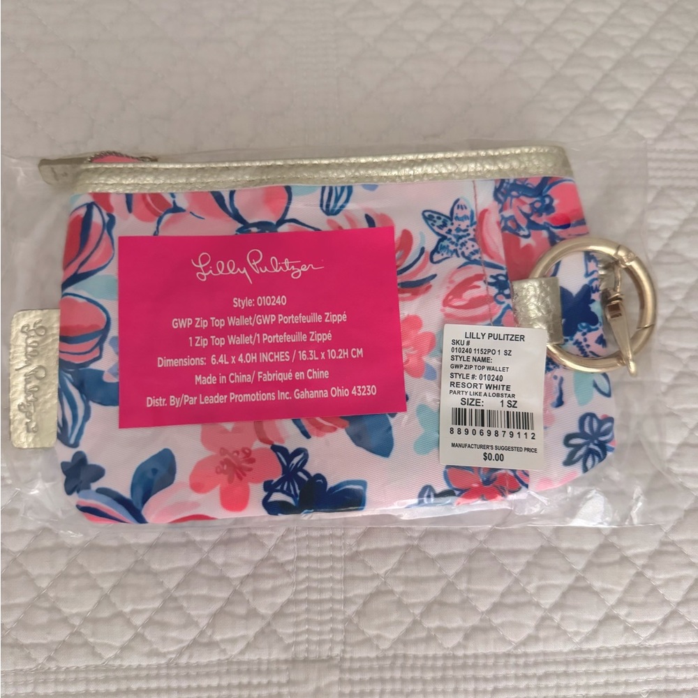 Lilly Pulitzer Floral Zip Top Wallet Wristlet Resort White Party Like A Lobstar - Picture 4 of 4